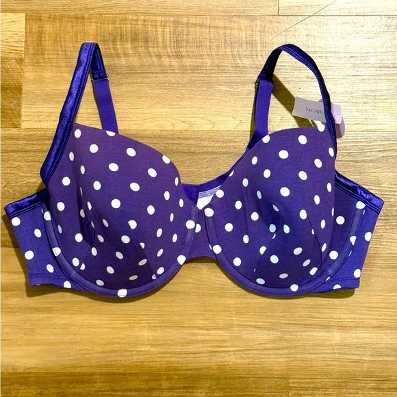 Cacique Bra Purple and White Polka Dots 44D New With Tags - Picture 2 of 5
